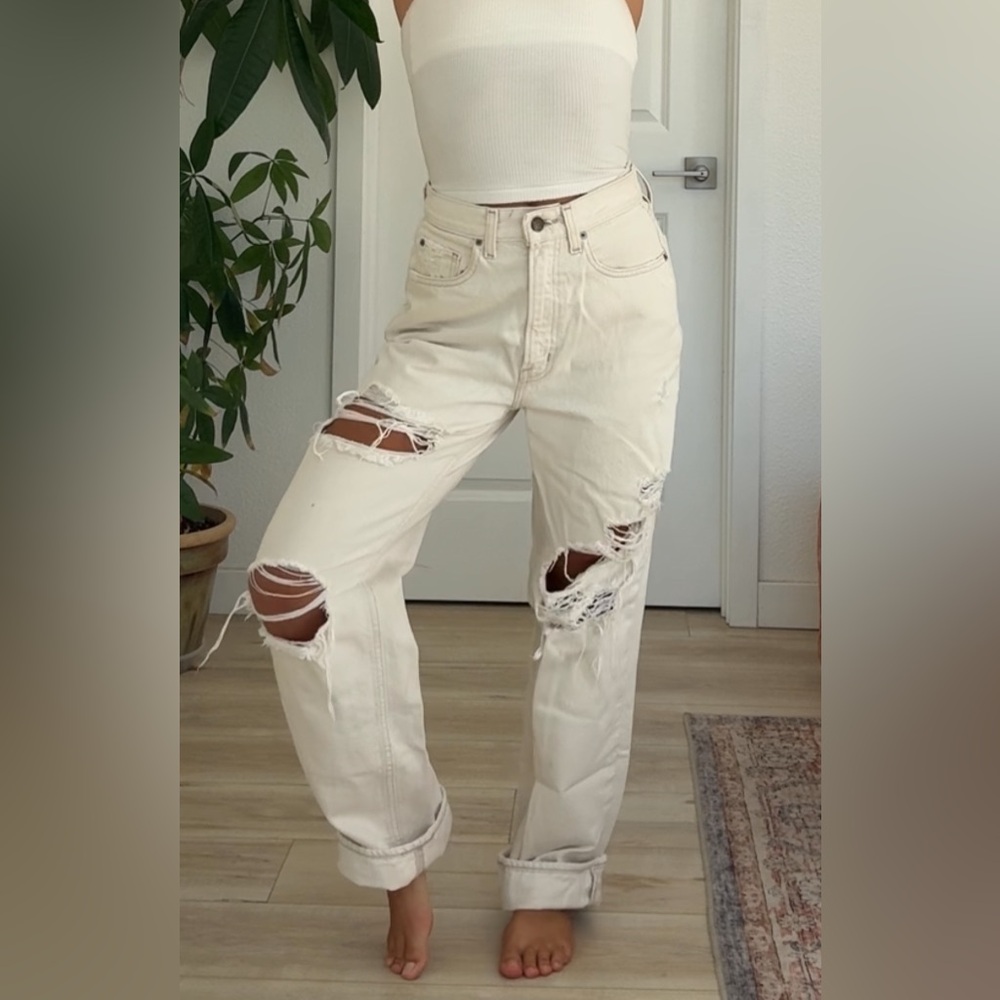 Distressed Cream Jeans for Women